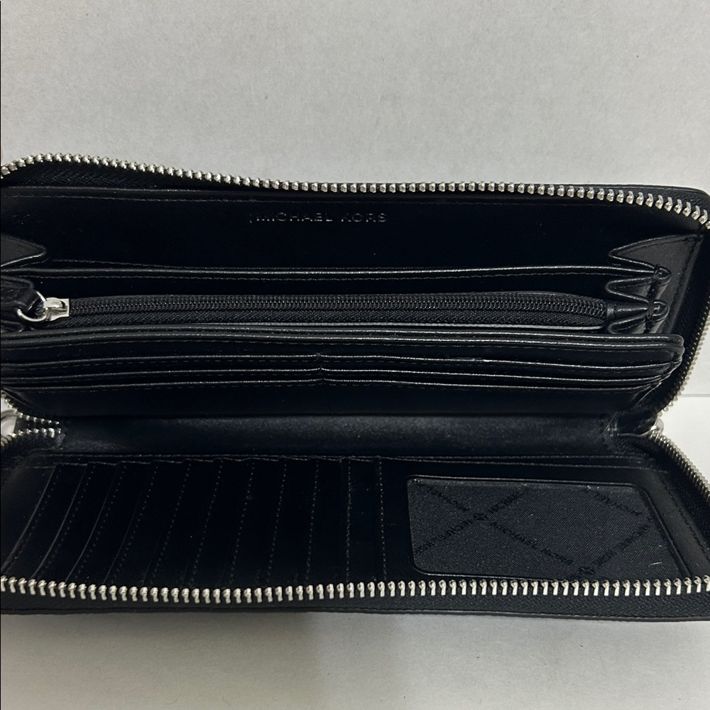 Michael Kors Black MK Logo Zip Wallet with Silver Hardware - Picture 4 of 9